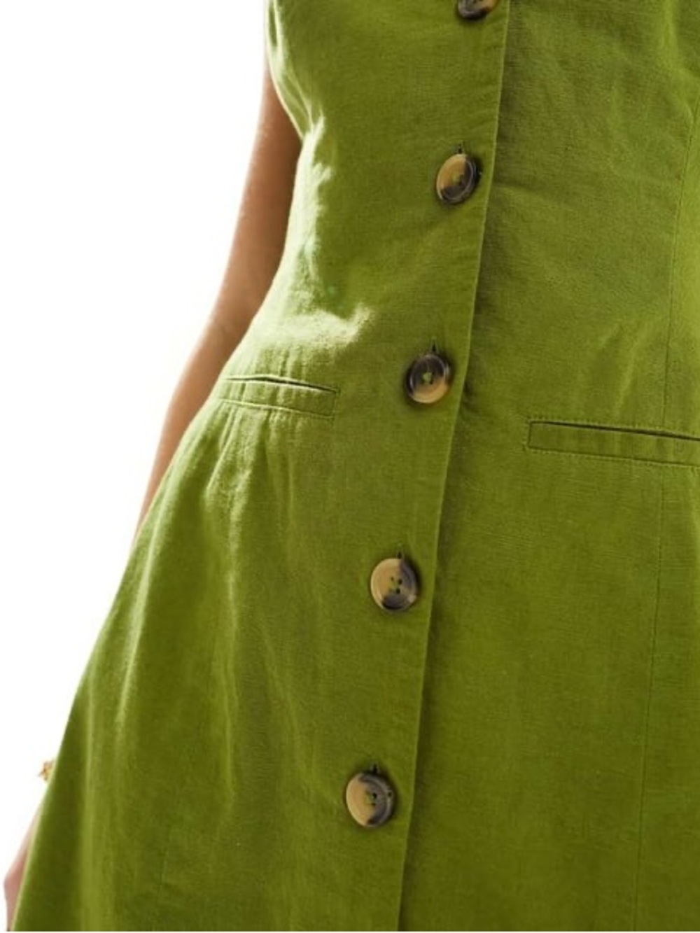 ASOS Green Button V Neck Dress Size 10 - Picture 6 of 7